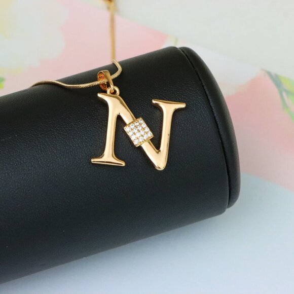 "Rose Gold N Initial Pendant with Dazzling CZ Crystals, XPPT1425 - Picture 5 of 12